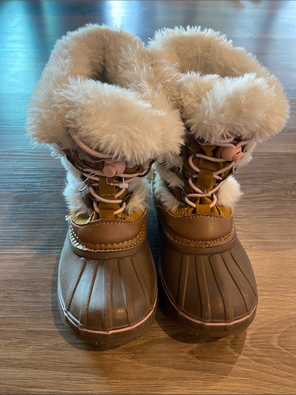 London Fog Kids Tan and Cream Faux-Fur Winter Boots